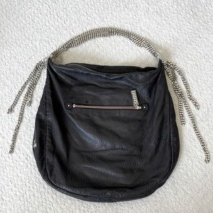 Rare Authentic Christian Louboutin Black Leather Silver Chain Handbag
